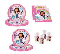 Procos PRO10245291DY - Set de fiesta S Gabby's Dollhouse, set de 52 piezas, platos, vasos, servilletas, vajilla desechable, juego de vajilla