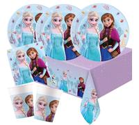 Procos Set de fiesta Frozen Idyllic Wonder Anna Elsa, 37 piezas, platos de papel, vasos de papel, servilletas, mantel para cumpleaños infantil