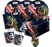 Procos Star Wars Galaxy - Juego de 37 platos de papel, vasos de papel, servilletas, mantel para cumpleaños infantil
