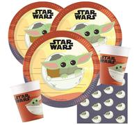 Procos Star Wars Mandalorian - Juego de 36 platos de papel, vasos de papel, servilletas de cumpleaños infantiles