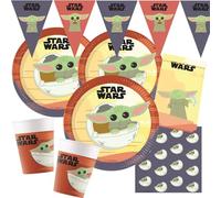 Procos Star Wars Mandalorian - Juego de 45 platos de papel, vasos de papel, servilletas, bolsas, banderines para cumpleaños infantiles