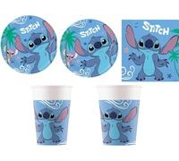 Procos Stitch - Juego de 52 servilletas de papel de 20 capas, 16 platos de 23 cm, 16 tazas de 200 ml
