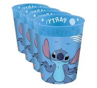 Procos - Vaso de plástico Stitch y Angel, 4 piezas, reutilizable, vajilla de fiesta para cumpleaños o fiesta temática (Paquete de 4)
