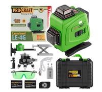 Procraft LE-4G Set de láser de líneas/líneas cruzadas recargable 3,7 V 40 m verde autonivelante, in aterías, cargador y accesorios