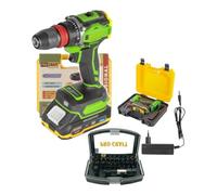 Procraft PA18PRO DFR-1B-C - Taladro atornillador inalámbrico (20 V, 30 Nm | 1 batería de 2,0 Ah, cargador, 32 piezas. Juego de brocas, maletín