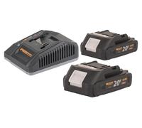 Procraft Starter Pack C20/4 Cargador 20 V 4 A + 2x 20/2A Batería 2,0 Ah