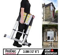 ProDec Escalera Telescópica 3.8m Aluminio 12 Peldaños Plata