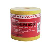 ProDec Rollo de 10 m de papel de lija abrasivo de óxido de aluminio amarillo de grano grueso de 60 G para lijar madera, pintura, yeso, masilla, metal y más, papel de lija de 115 mm de ancho