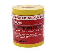 ProDec Rollo de 10 m de papel de lija abrasivo de óxido de aluminio amarillo de grano medio de 80 g para lijar madera, pintura, yeso, masilla, metal y más, 115 mm de ancho