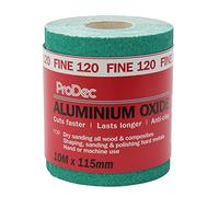 ProDec Rollo de 10 m de papel de lija abrasivo de óxido de aluminio verde de grano fino 120 para lijar madera, pintura, yeso, masilla, metal y más, 115 mm de ancho, compatible con lijadoras a máquina