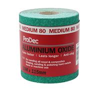 ProDec Rollo de 10 m de papel de lija abrasivo de óxido de aluminio verde de grano medio de 80 g para lijar madera, pintura, yeso, masilla, metal y más, 115 mm de ancho