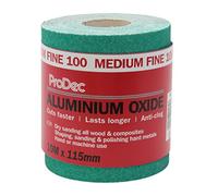 ProDec Rollo de 10 m de papel de lija abrasivo de óxido de aluminio verde de grano medio-fino para lijar madera, pintura, yeso, masilla, metal y más, 115 mm de ancho