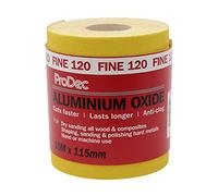 ProDec Rollo de 10m de papel de lija abrasivo de óxido de aluminio amarillo de grano fino 120 para lijar madera, pintura, yeso, masilla, metal y más, 115mm de ancho Compatible con lijadoras a máquina