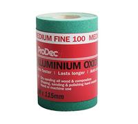ProDec Rollo de 5 m de papel de lija abrasivo de óxido de aluminio verde de grano medio-fino para lijar madera, pintura, yeso, masilla, metal y más, 115 mm de ancho, compatible con lijadoras a máquina