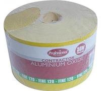 ProDec Rollo de 50m Papel de lija de óxido de aluminio amarillo de grano 120 fino para lijar madera, pintura, yeso, masilla, metal y más, 115mm de ancho Compatible con lijadoras a máquina