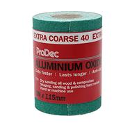 ProDec Rollo de 5m de papel de lija de óxido de aluminio verde de grano extra grueso de 40 Grit para lijar madera, pintura, yeso, papel de lija de 115mm de ancho compatible con lijadoras a máquina