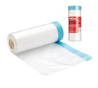ProDec Rollo de lámina de polietileno preenmascarado, 110 cm x 25 m, resistente al polvo y al agua, ideal para cubrir y proteger suelos y muebles al pintar y decorar