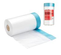 ProDec Rollo de lámina de polietileno preenmascarado de 180 cm x 25 m, resistente al polvo y al agua, ideal para cubrir y proteger suelos y muebles al pintar y decorar