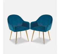 Produce Shop Juego de 2 sillones de terciopelo acolchados con patas doradas Alisse - Azul