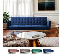 Produce Shop Sofá Cama Clic clac Moderno de 3 plazas de Terciopelo con Patas Doradas Caullae - Azul Marino