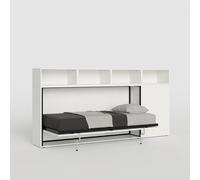 ProduceShop - Cama abatible con colchón individual, armario y estantes blancos Kando A