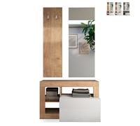 ProduceShop - Conjunto de muebles de entrada moderno zapatero perchero espejo Claire Oak