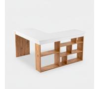 ProduceShop - Escritorio esquinero con estantería integrada para oficina en casa Vesper White