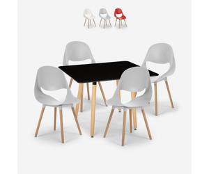 ProduceShop - Juego mesa negra 80 x 80 cm cuadrada 4 sillas diseño escandinavo Dax Dark Gray