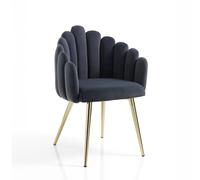 ProduceShop - Silla de diseño vintage con forma de concha en terciopelo gris con patas doradas Ville