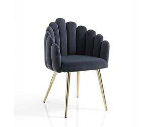 ProduceShop - Silla de diseño vintage con forma de concha en terciopelo gris con patas doradas Ville