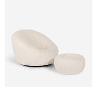 ProduceShop - Sillón giratorio de diseño de tela bou lanco con puf reposapiés Kuma