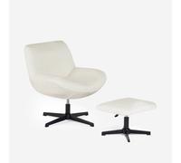 ProduceShop - Sillón giratorio ergonómico para salón de tela bou on reposapiés Janes Beige