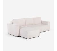 ProduceShop - Sofá esquinero con chaise longue y cama extraíble de tela de pana Leka White