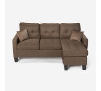 ProduceShop - Sofá moderno esquinero 3 plazas pouf 2 cojines salón Remissus Brown