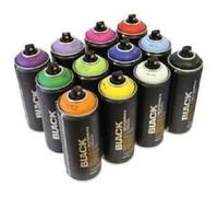 PROGAL COLORS Montana BLACK 400 ml populares colores 12 unidades Graffiti Street Art Mural Spray de pintur pack 6 boquillas