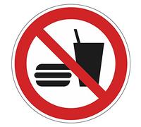 'prohibición pegamento en "P022: comida y bebida Prohibido, 9 cm de diámetro, número de referencia Hin _ 139, DIN EN ISO 7010, Nota, Atención, advertencia, ESS prohibición de y para beber, alimentos y bebidas Prohibido