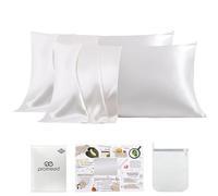 PROMEED Juego de 2 Fundas de Almohada de Seda Blanca para Cabello y Piel, Ambos Lados, 100% Seda de Morera de 23 Momme, Juego de 2 Fundas de Almohada con Cremallera Oculta, Suaves y Transpirables