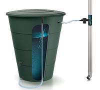 Prosperplast Barril de Agua de Lluvia 210l Smooth de plastico en Color Verde Bosque 75.3 x 75.3 x 86.5 cm + Set de Accesorios