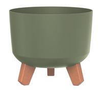 Prosperplast Gracia - Maceta con patas extraíbles, incluye inserto para interior y exterior, maceta redonda de plástico (verde tierra, diámetro 200 mm)