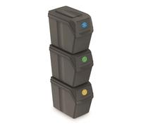 PROSPERPLAST Juego de 3 cubos de reciclaje con capacidad de 60 litros de compartimentos en color gris 39x23x33 cm