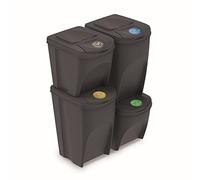 Prosperplast Juego de 4 Cubos de Reciclaje (2x35L y 2x25L) Sortibox de plastico en Color Antracita, 2 Grandes + 2 pequeños (ZA1284)