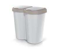 Prosperplast Keden Compacta B Duo 40L Papelera Doble de Plástico, Cubo de Basura Moderno, Dos Tapas Independientes una sola Cámara, Clasificación de Residuos, para Hogar u Oficina (marrón/ceniza)