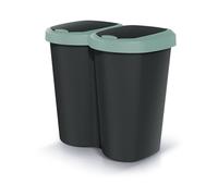 Prosperplast Keden Compacta B Duo 40L Papelera Doble de Plástico, Cubo de Basura Moderno, Dos Tapas Independientes una sola Cámara, Clasificación de Residuos, para Hogar u Oficina (verde/negro)