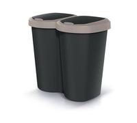 Prosperplast Keden Compacta B Duo Papelera Doble de Plástico 40L, Cubo de Basura Moderno con Dos Tapas Independientes, una Sola Cámara, Clasificación de Residuos para Hogar u Oficina, Marrón/Negro
