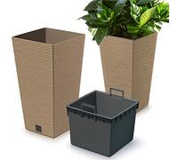 Prosperplast Maceta Alta Cuadrada Furu Square Eco Wood, con depósito Interior, Natural, 24x24x45 cm