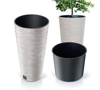 Prosperplast Maceta Alta Redonda Furu Slim Eco Wood, con depósito Interior, Blanco, 30x30x57,5 cm