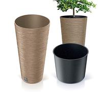 Prosperplast Maceta Alta Redonda Furu Slim Eco Wood, con depósito Interior, Natural, 30x30x57,5 cm