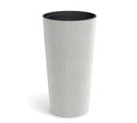 Prosperplast Maceta Lamia Slim Eco Wood Alta Redonda, Aspecto Madera Blanco, 30x30x57,5 cm - Plástico Resistente para Jardín, Terraza y Balcón