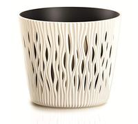 ProsperPlast Maceta Redonda de plastico Sandy Round en Color Crema (Largo) x 18,9 (Ancho) x 16,5 (Alto) cm