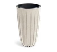 Prosperplast Maceta Wario Eco Wood Redonda Alta con Depósito Interior, Aspecto Madera Blanco, 29x29x50 cm Jardín, Terraza y Balcón